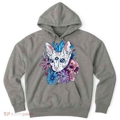 Mystic Cat Skull Floral Hoodie