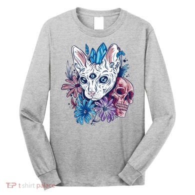 Mystic Cat Skull Floral Long Sleeve Shirt