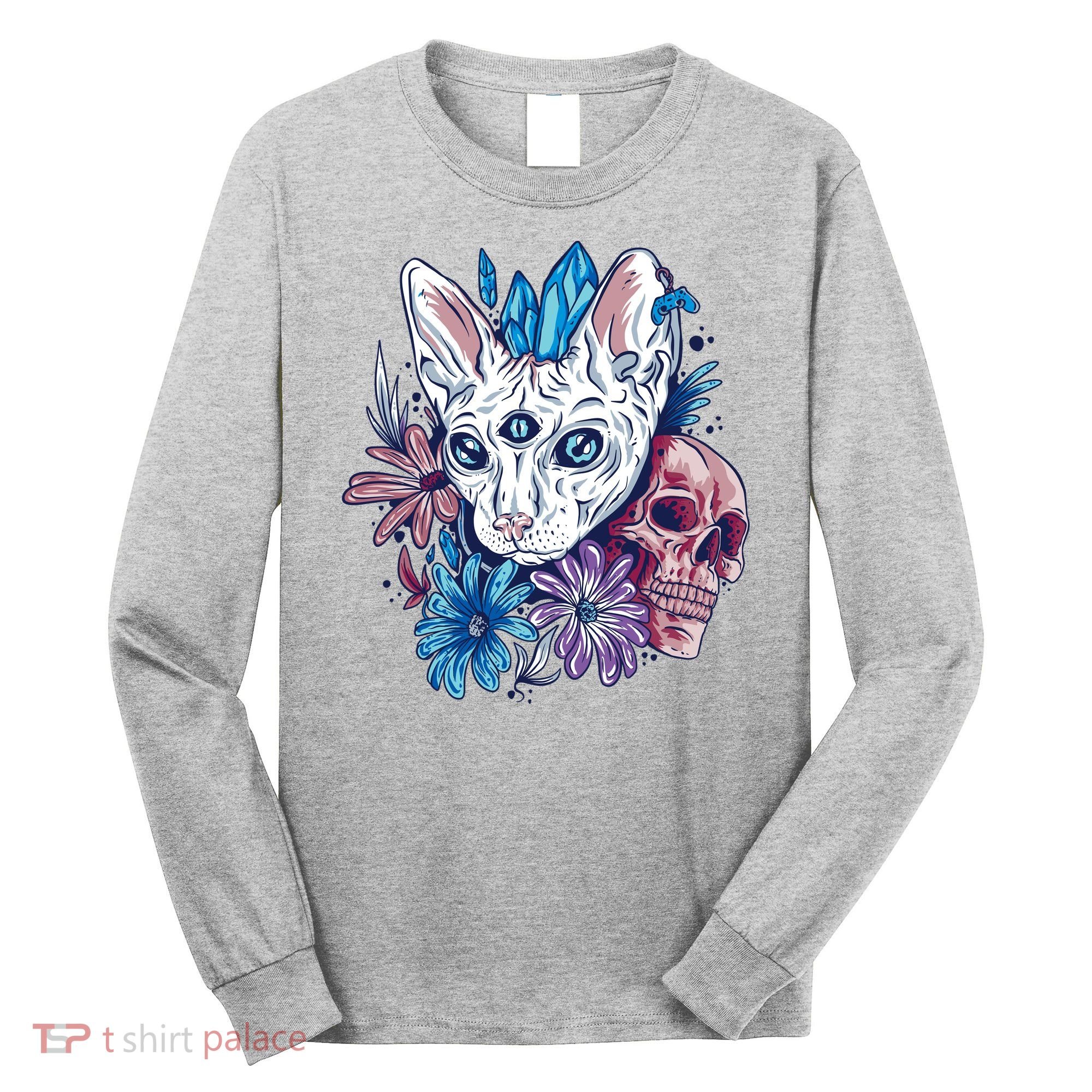 Mystic Cat Skull Floral Long Sleeve Shirt