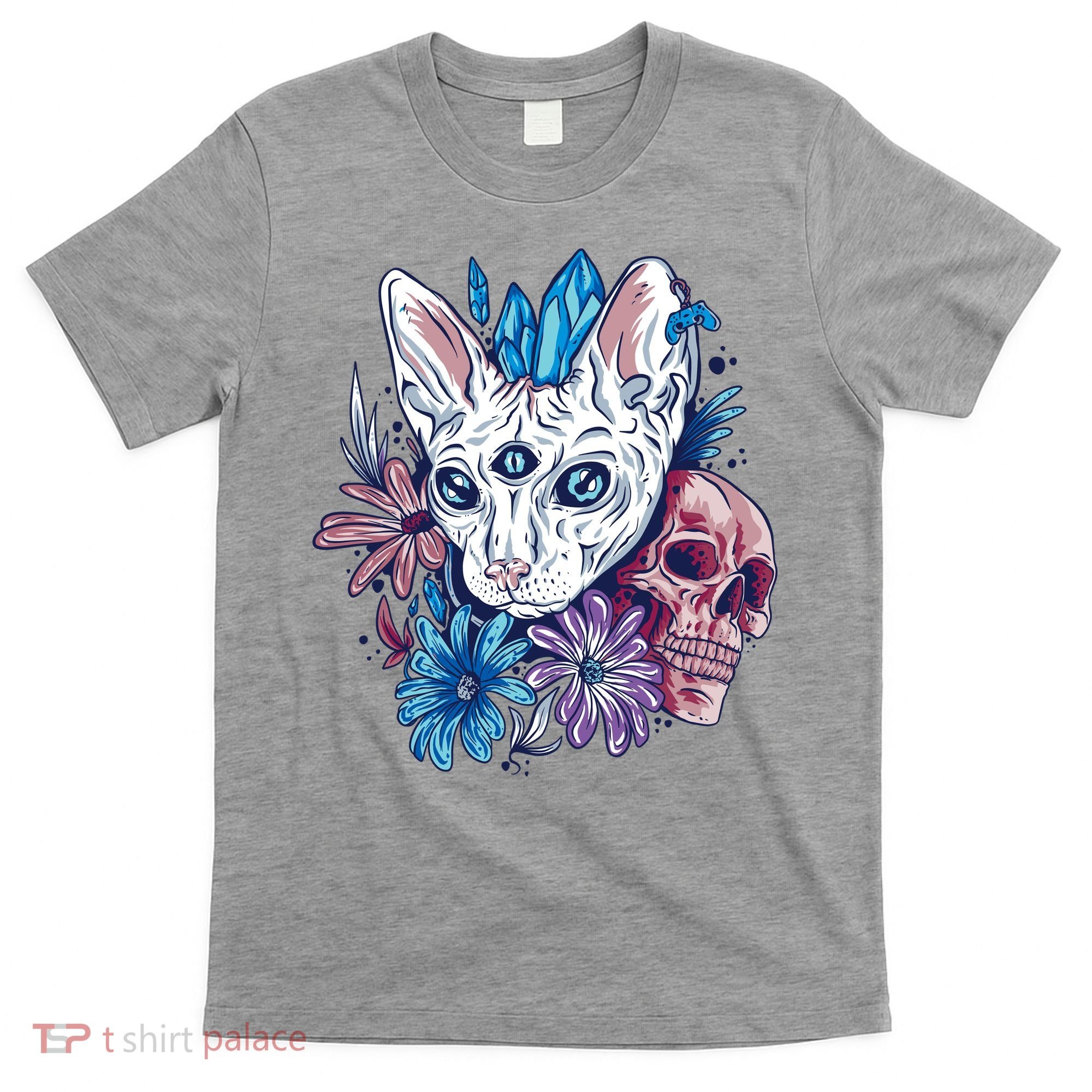 Mystic Cat Skull Floral T-Shirt