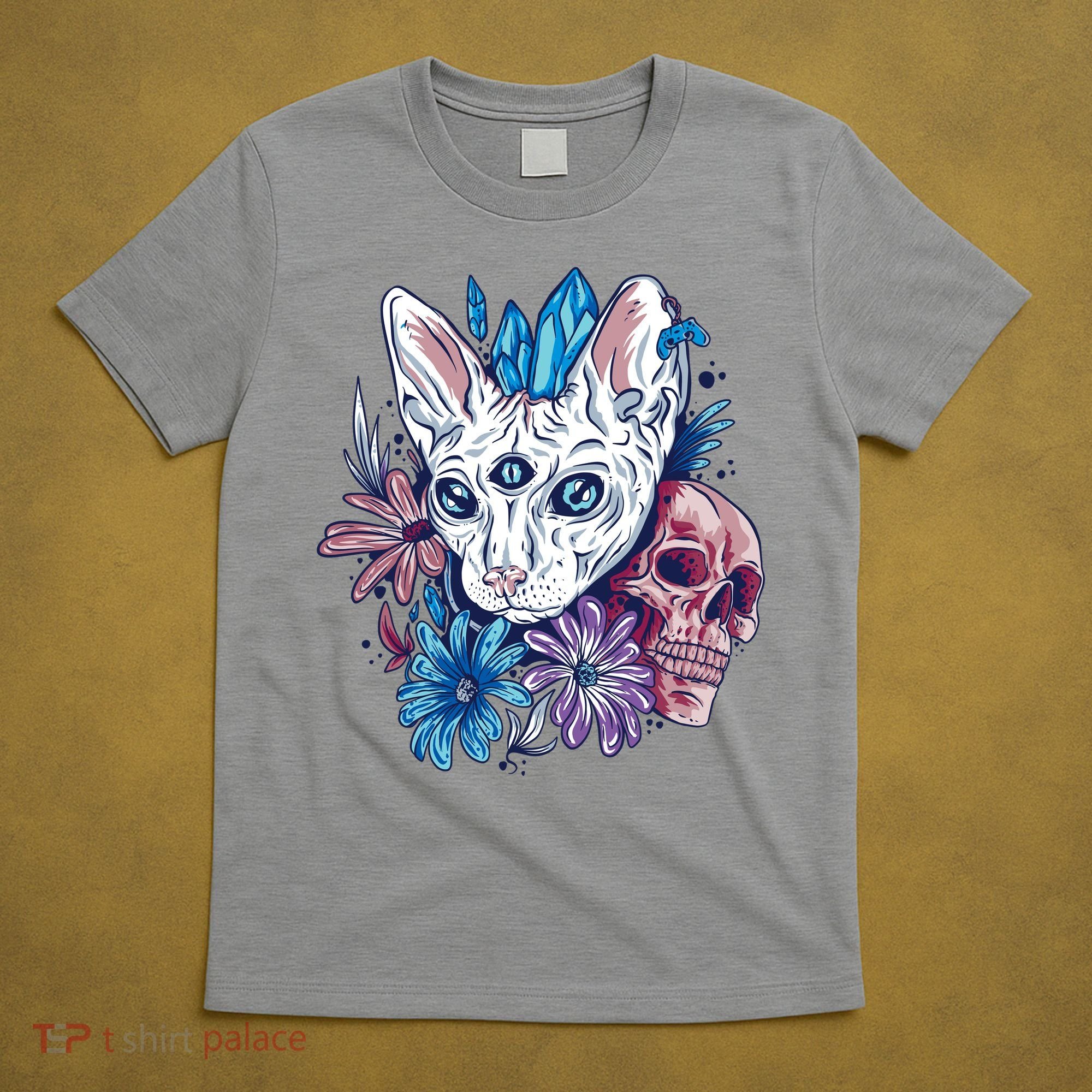 Mystic Cat Skull Floral T-Shirt