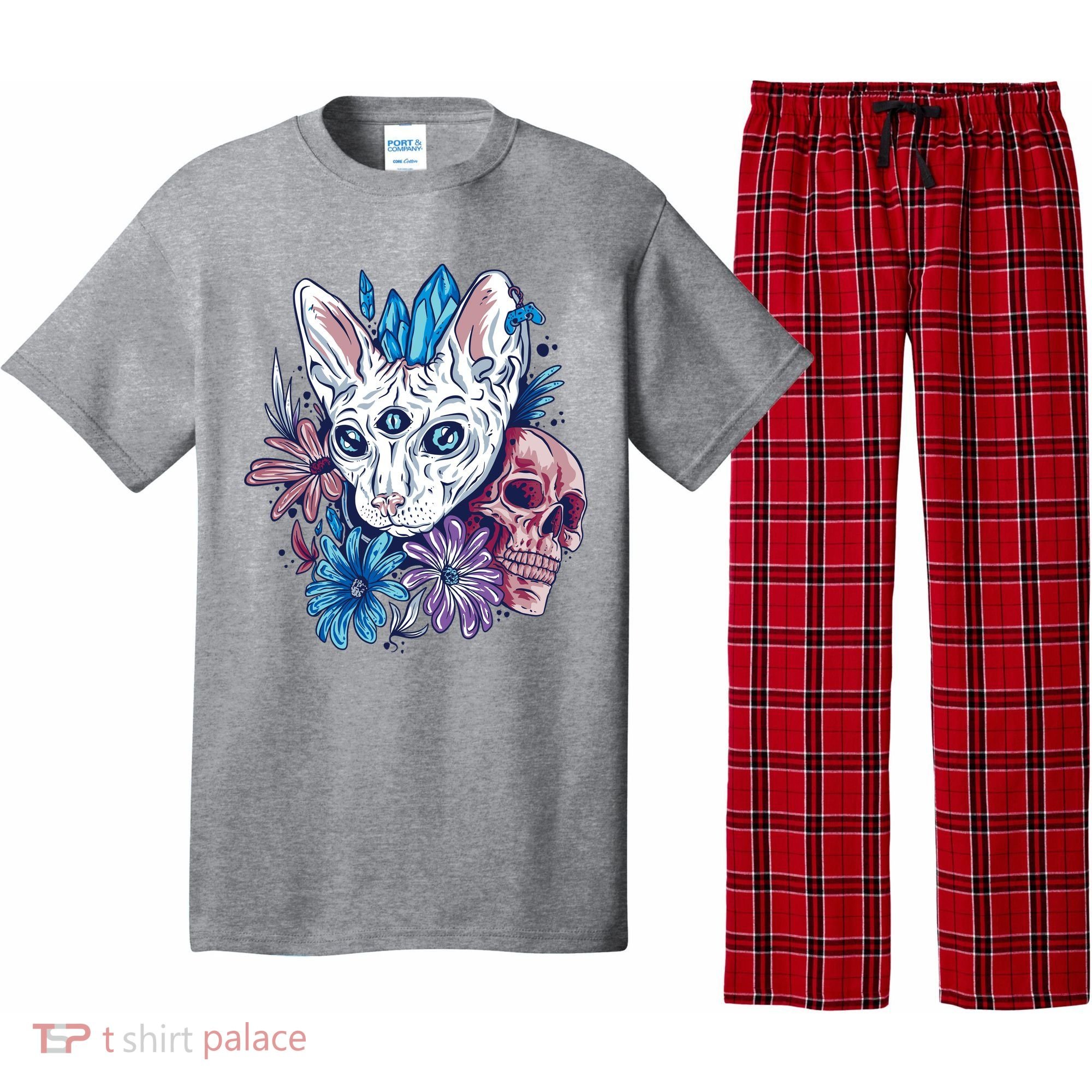 Mystic Cat Skull Floral Pajama Set