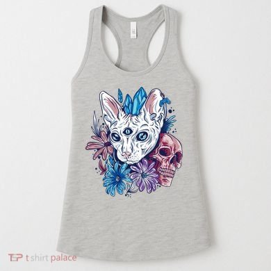 Mystic Cat Skull Floral Women's Tank Top