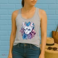 Mystic Cat Skull Floral Women's Tank Top thumb 2