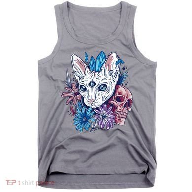 Mystic Cat Skull Floral Tank Top