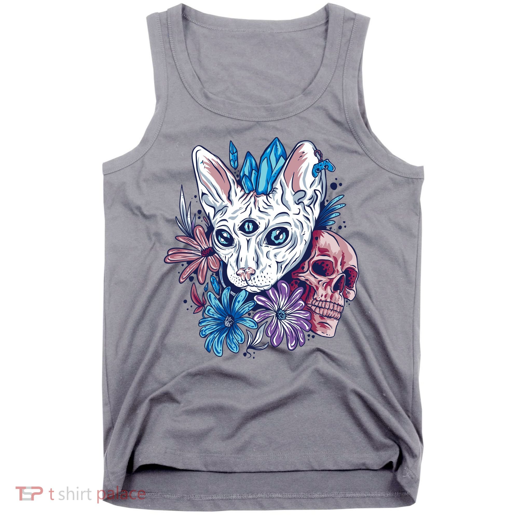 Mystic Cat Skull Floral Tank Top