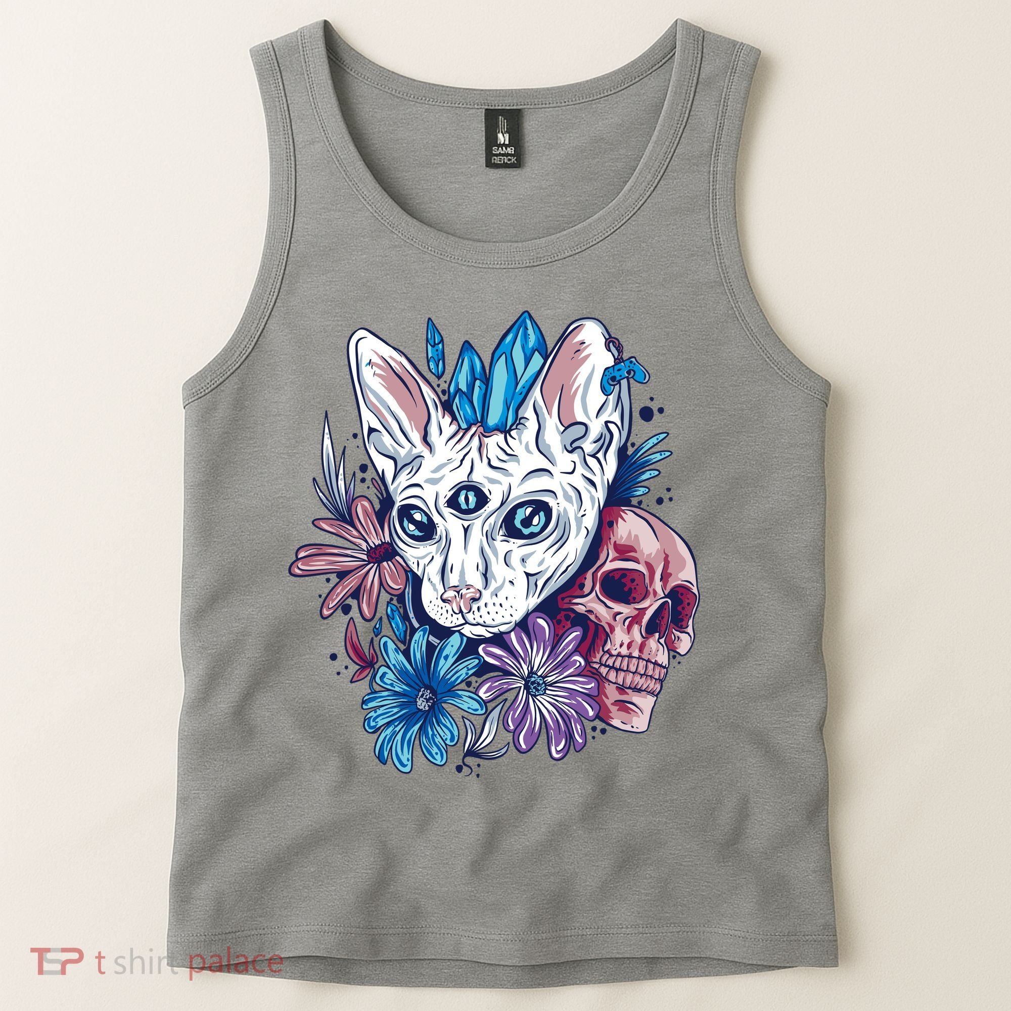 Mystic Cat Skull Floral Tank Top