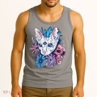 Mystic Cat Skull Floral Tank Top thumb 3