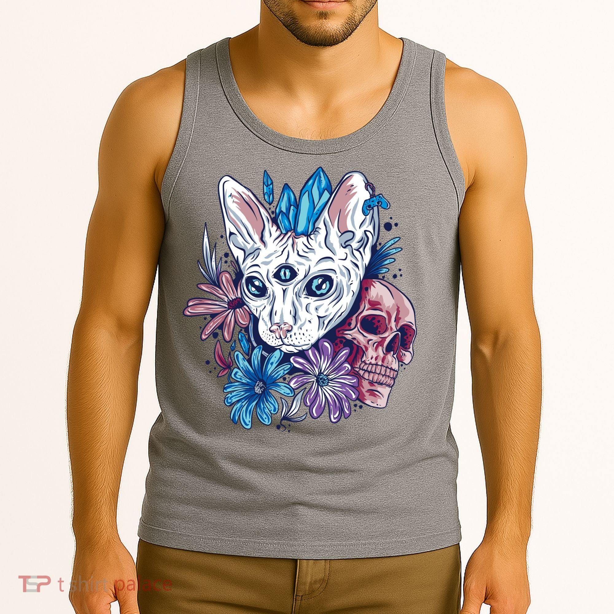 Mystic Cat Skull Floral Tank Top