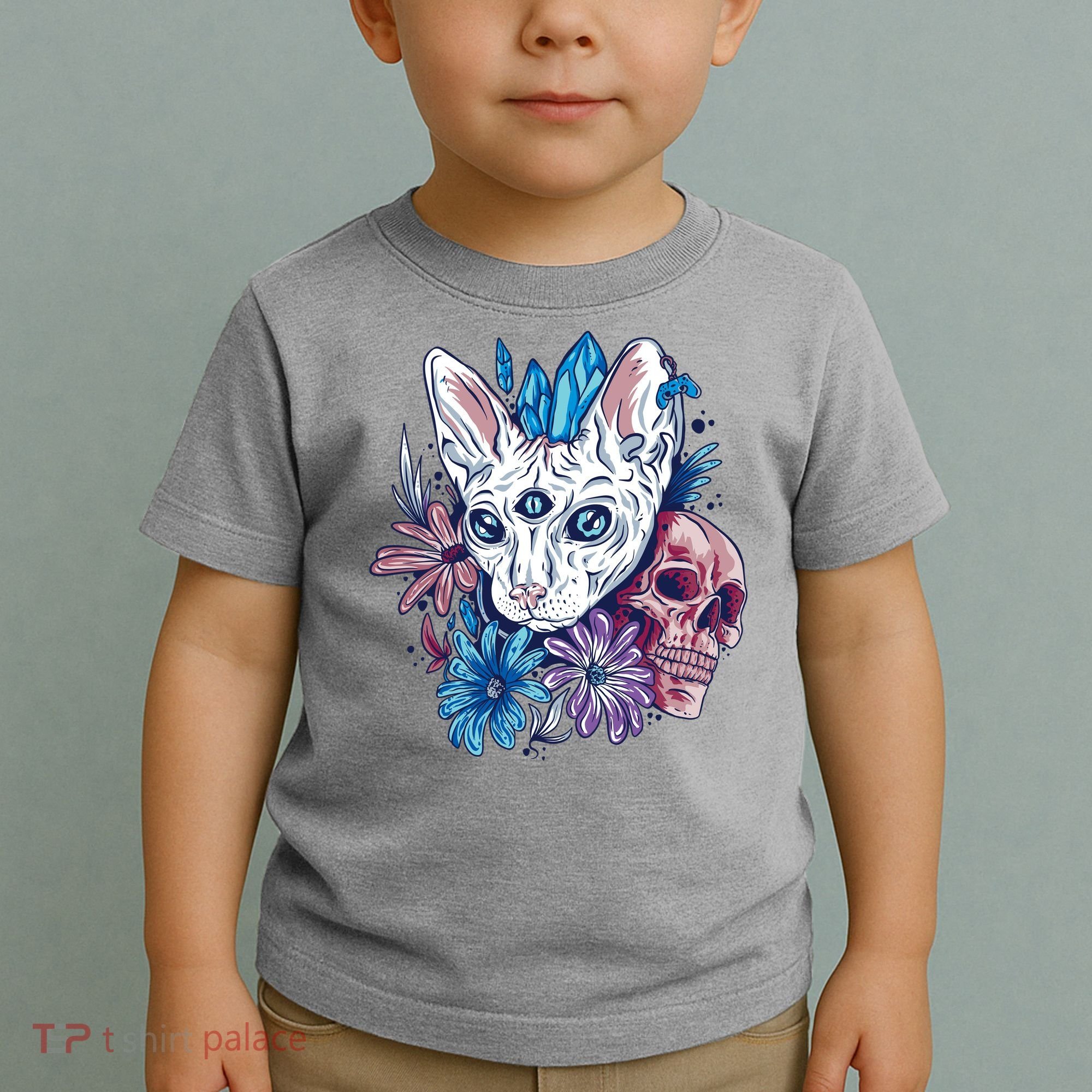 Mystic Cat Skull Floral Toddler T-Shirt