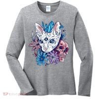Mystic Cat Skull Floral Women's Long Sleeve Shirt thumb 0