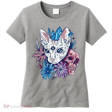Mystic Cat Skull Floral Women's T-Shirt