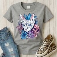 Mystic Cat Skull Floral Women's T-Shirt thumb 3