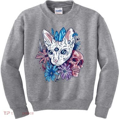 Mystic Cat Skull Floral Kids Sweatshirt