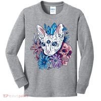 Mystic Cat Skull Floral Kids Long Sleeve Shirt thumb 0
