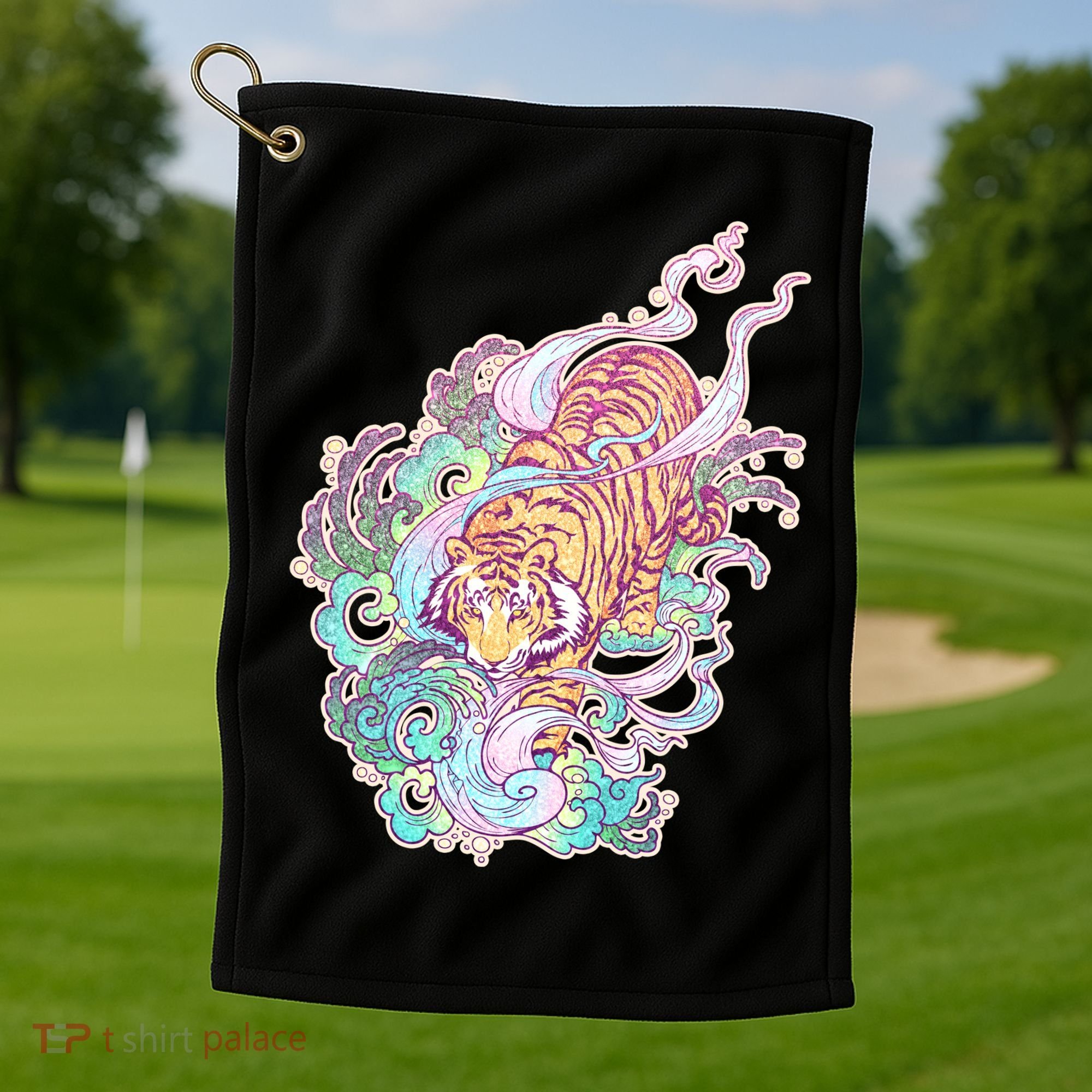 Mystical Tiger Tattoo Design Golf Towel