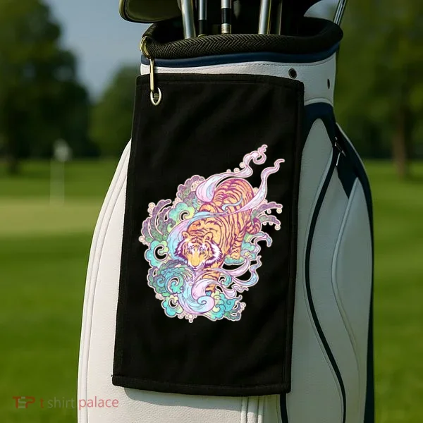 Mystical Tiger Tattoo Design Golf Towel