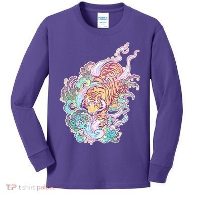 Mystical Tiger Tattoo Design Kids Long Sleeve Shirt