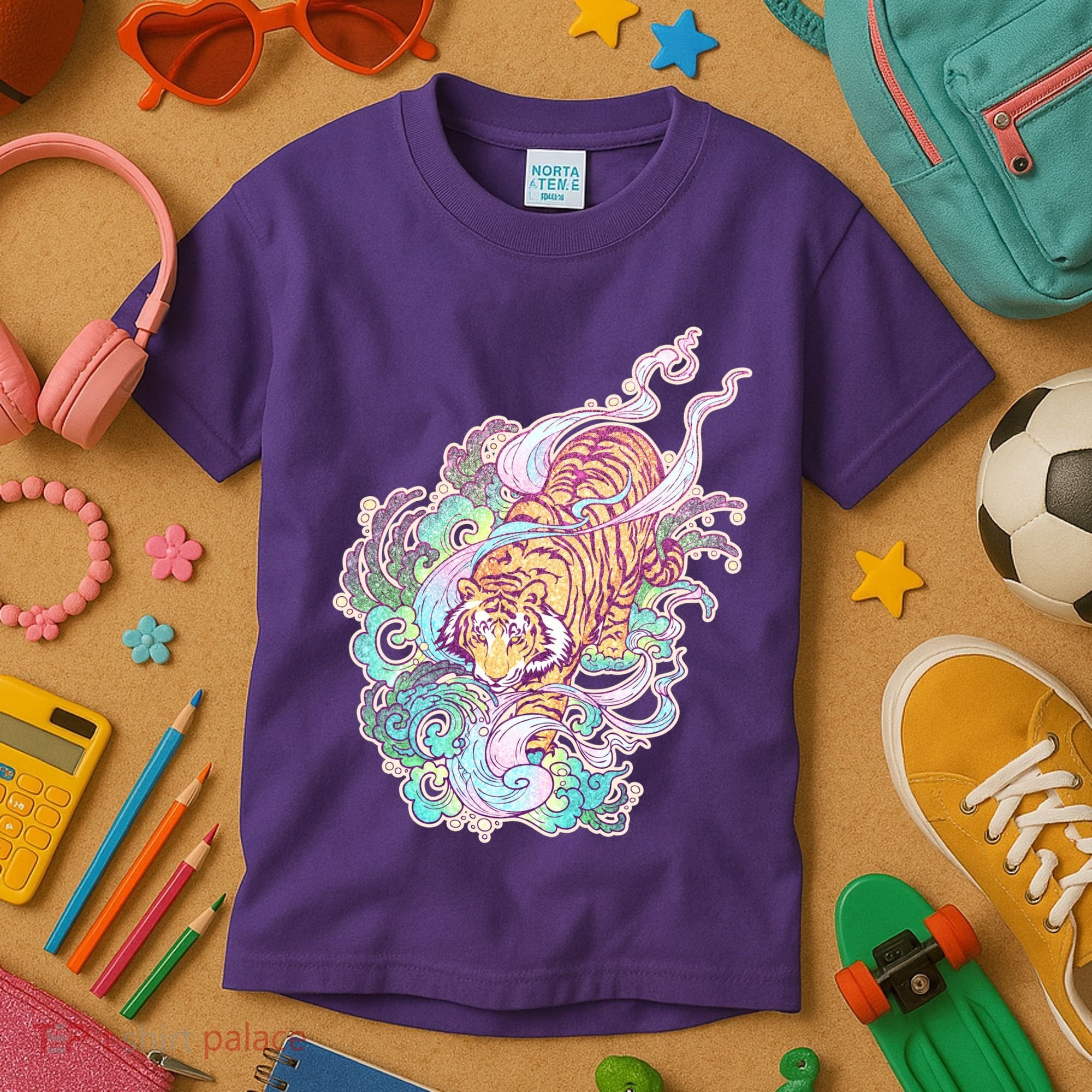 Mystical Tiger Tattoo Design Kids T-Shirt
