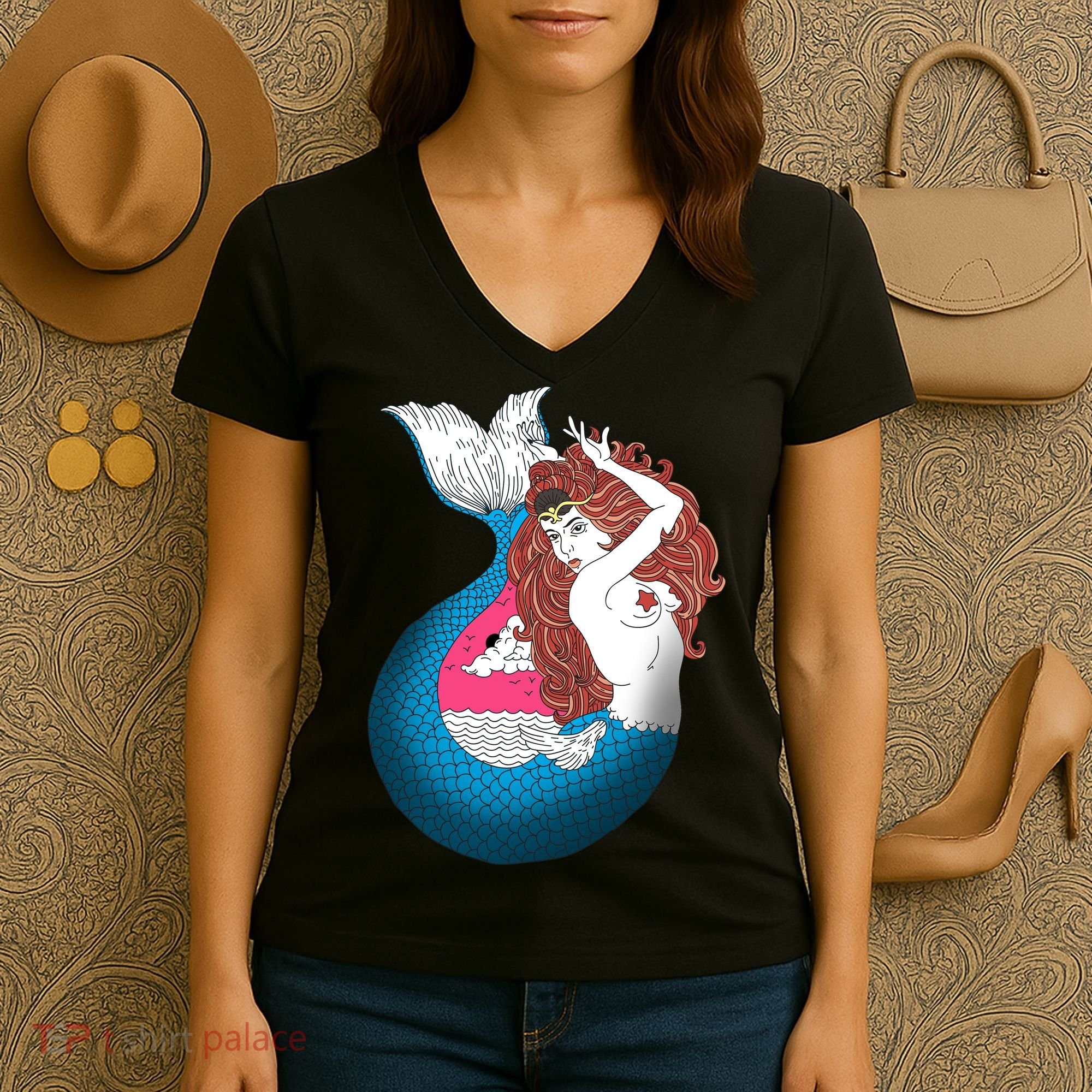 Mythical Abstract Mermaid Women's V-Neck T-Shirt
