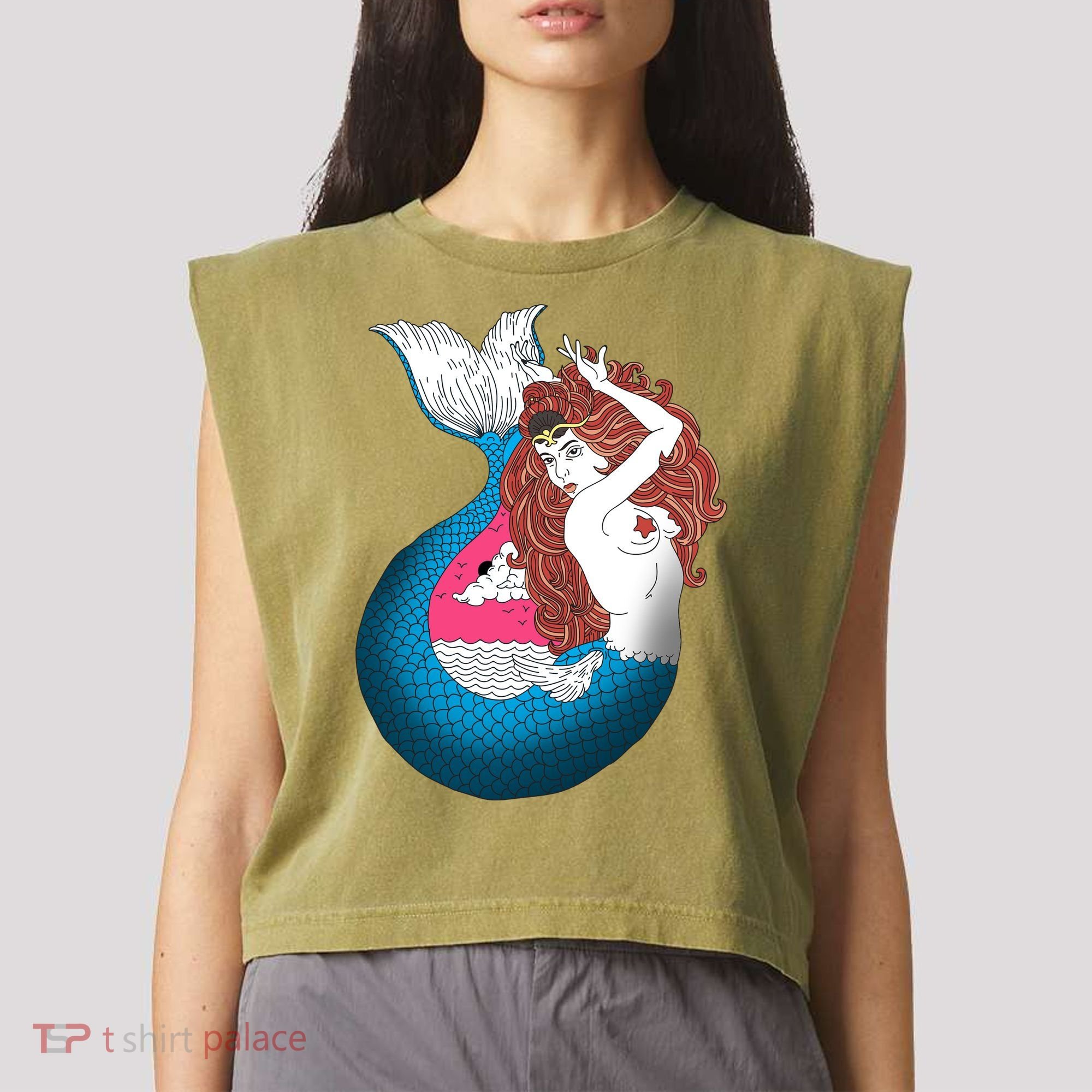 Mythical Abstract Mermaid Garment-Dyed Women's Muscle Tee