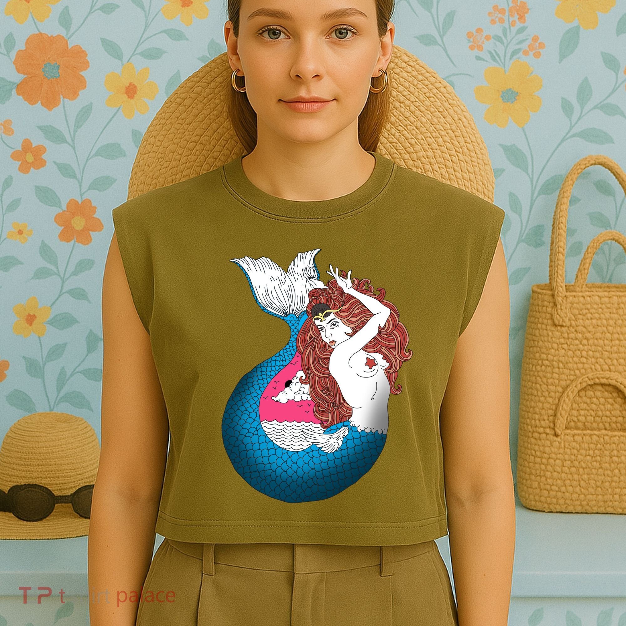 Mythical Abstract Mermaid Garment-Dyed Women's Muscle Tee