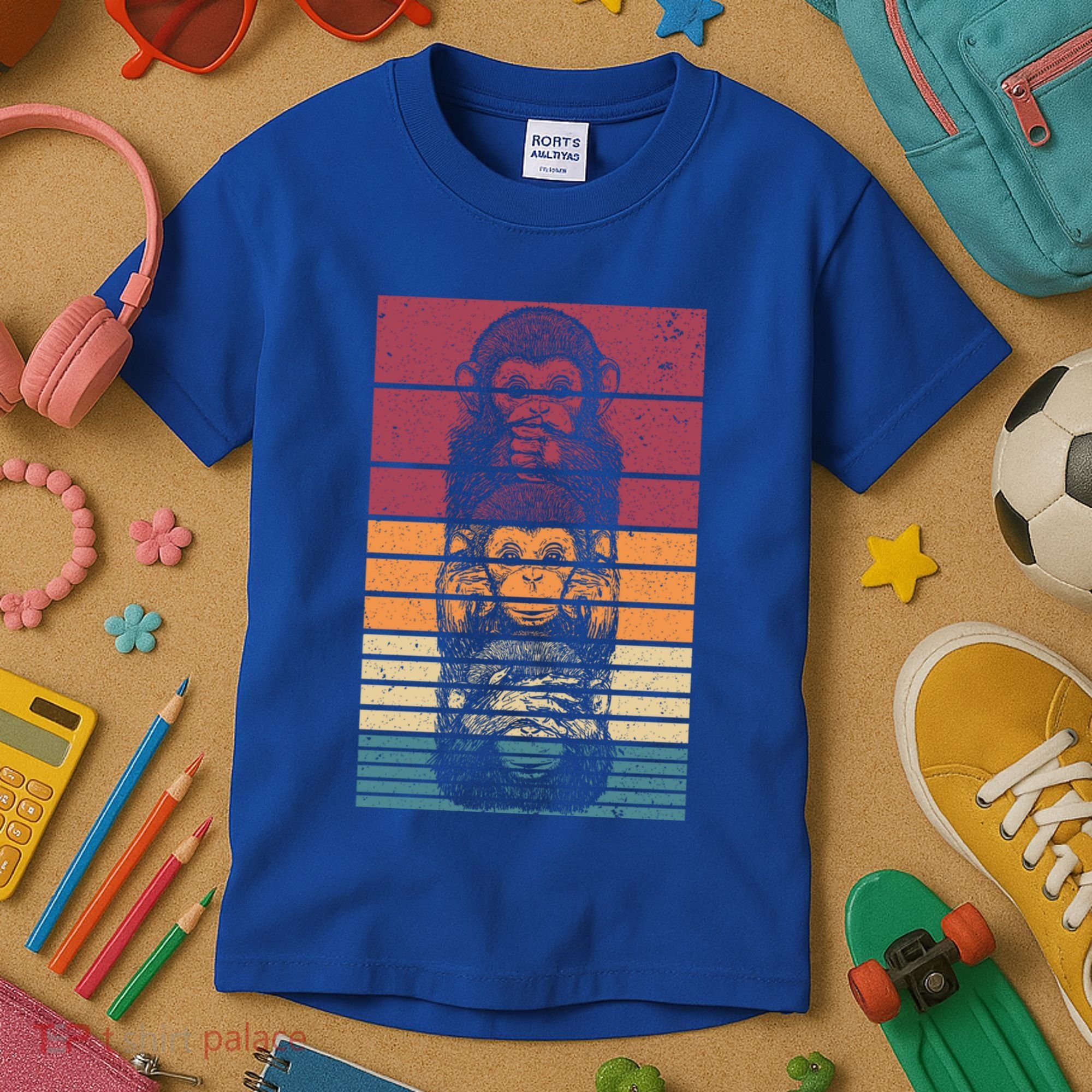 Monkey Zoo Animal Banana Retro Monkey Gift Kids T-Shirt