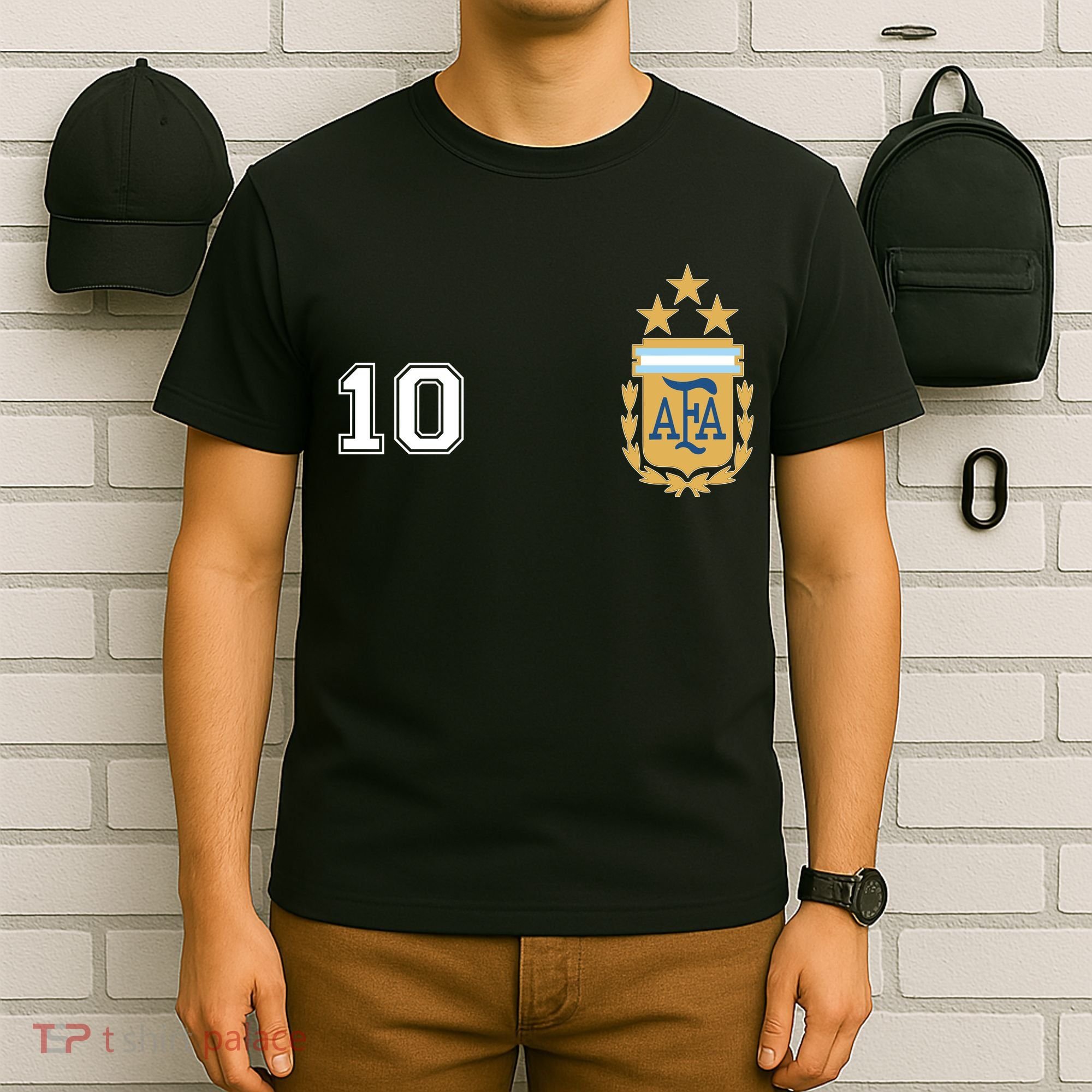 Number 10 Argentina Soccer Jersey Argentinian Football 3 Star Logo T-Shirt
