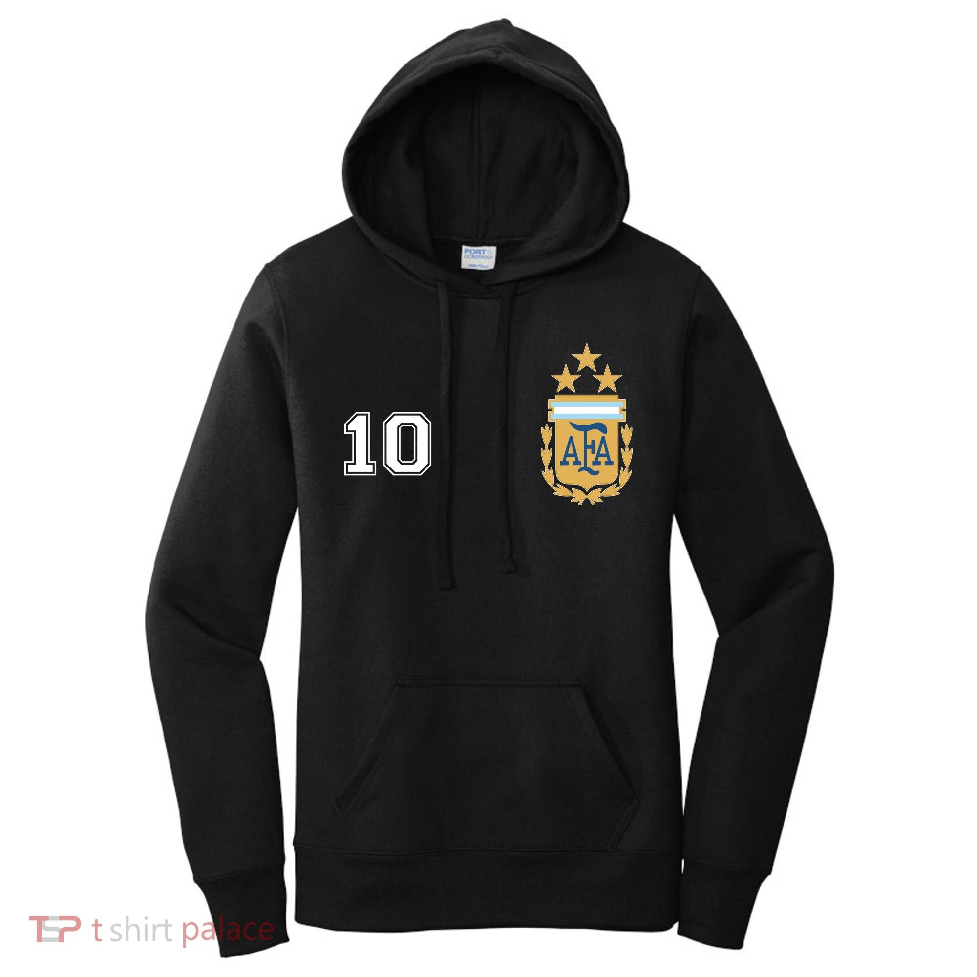 Number 10 Argentina Soccer Jersey Argentinian Football 3 Star Logo Women's Hoodie