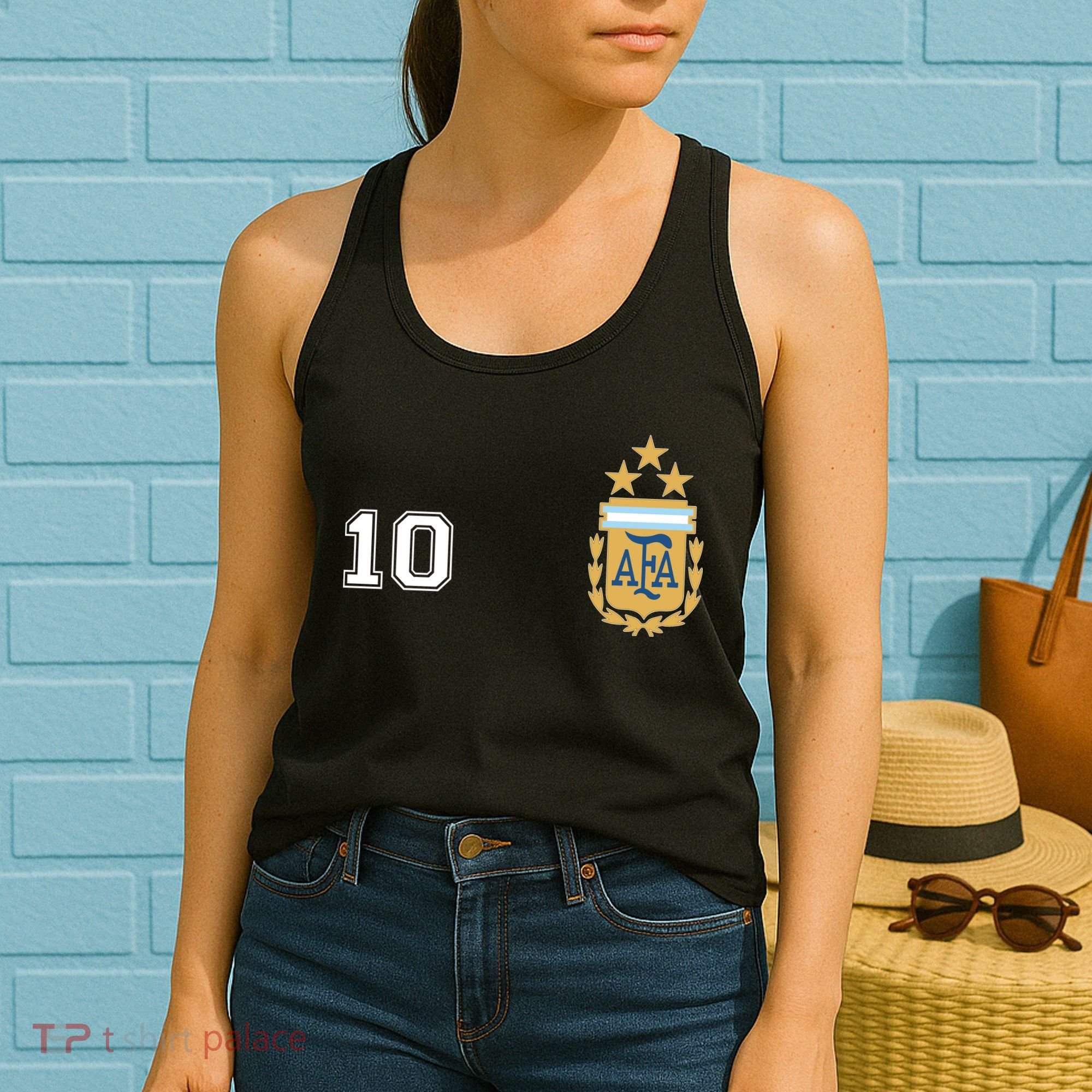 Number 10 Argentina Soccer Jersey Argentinian Football 3 Star Logo Women's Tank Top