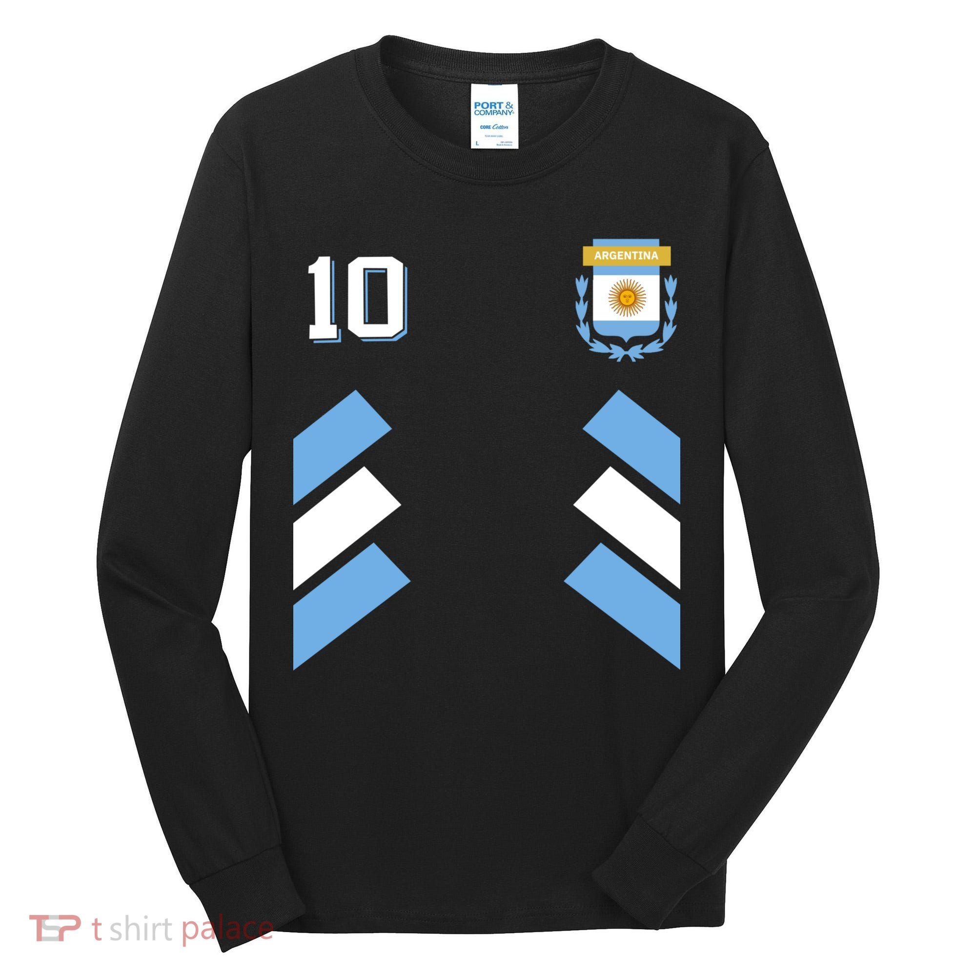 Number 10 Argentina Soccer Jersey Argentinian Football Tall Long Sleeve Shirt