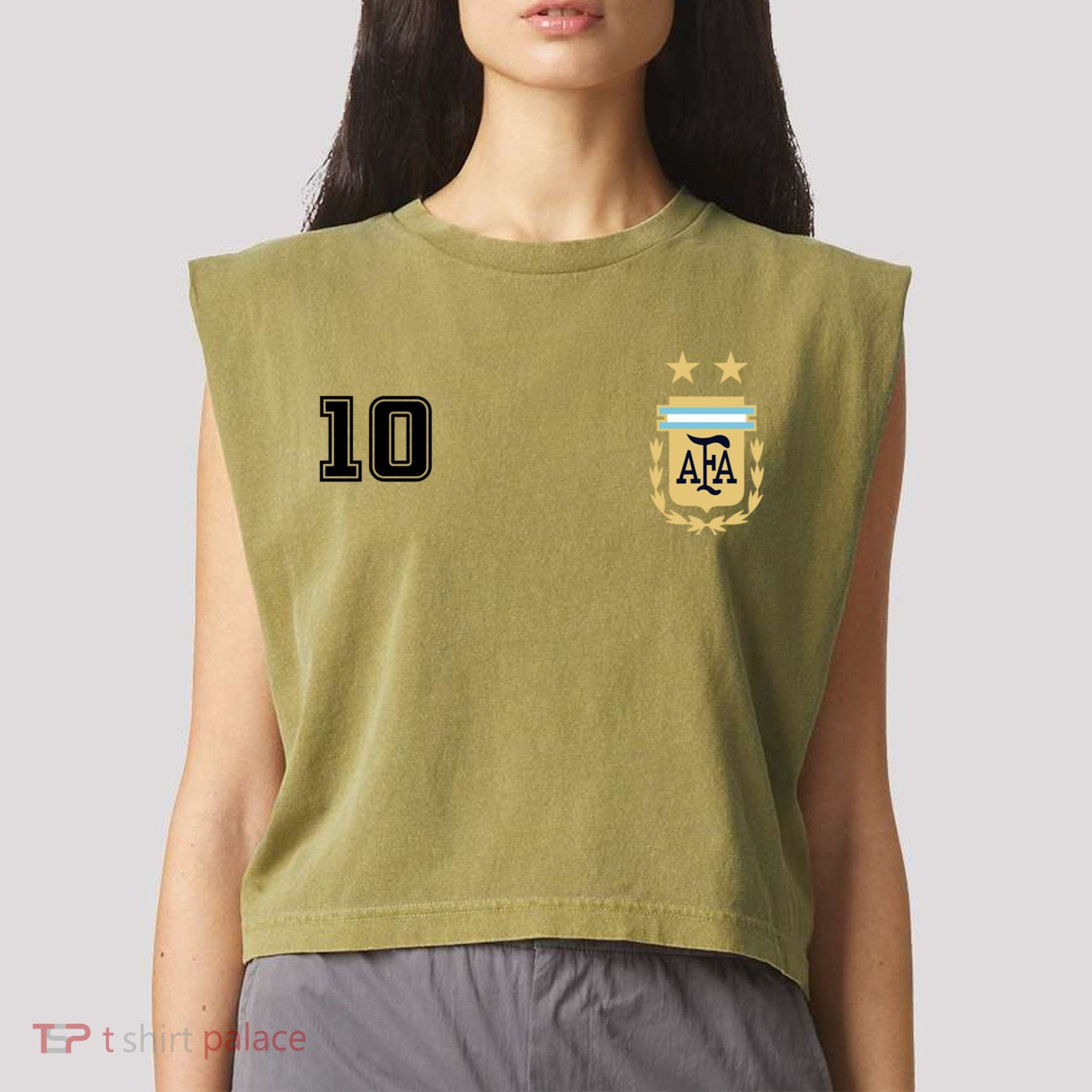 Number 10 Argentina Soccer Jersey Argentinian Football Garment-Dyed Women's Muscle Tee