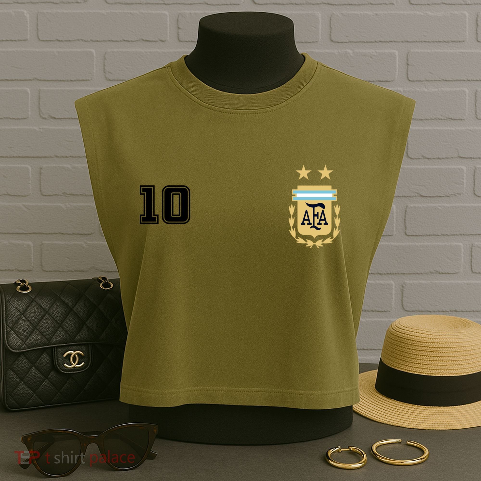 Number 10 Argentina Soccer Jersey Argentinian Football Garment-Dyed Women's Muscle Tee