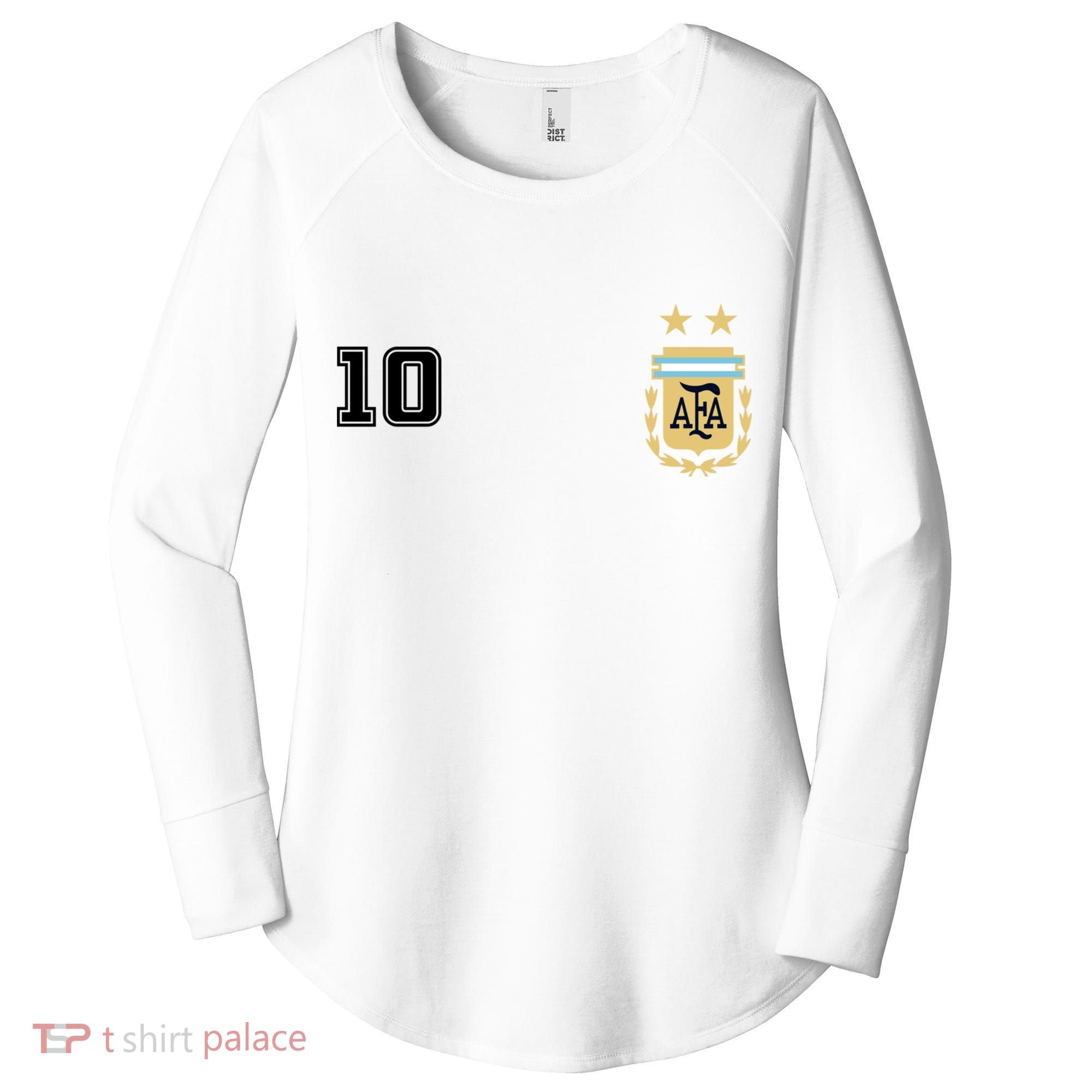 Number 10 Argentina Soccer Jersey Argentinian Football Women's Perfect Tri Tunic Long Sleeve Shirt