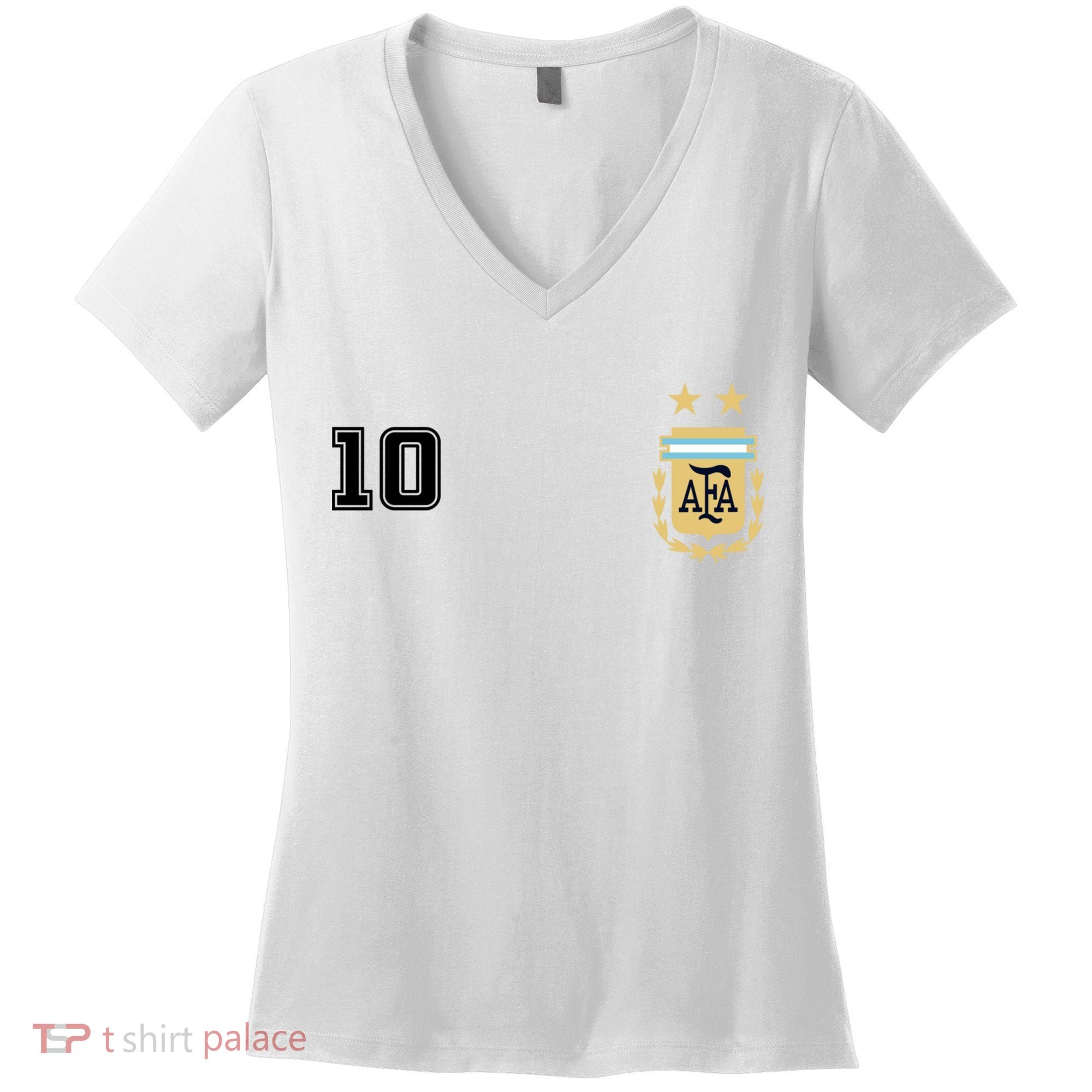 Number 10 Argentina Soccer Jersey Argentinian Football Women's V-Neck T-Shirt
