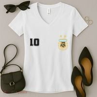 Number 10 Argentina Soccer Jersey Argentinian Football Women's V-Neck T-Shirt thumb 2