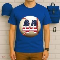 Number #44 Baseball Lover 44 Number With American Flag Usa Gift T-Shirt thumb 6