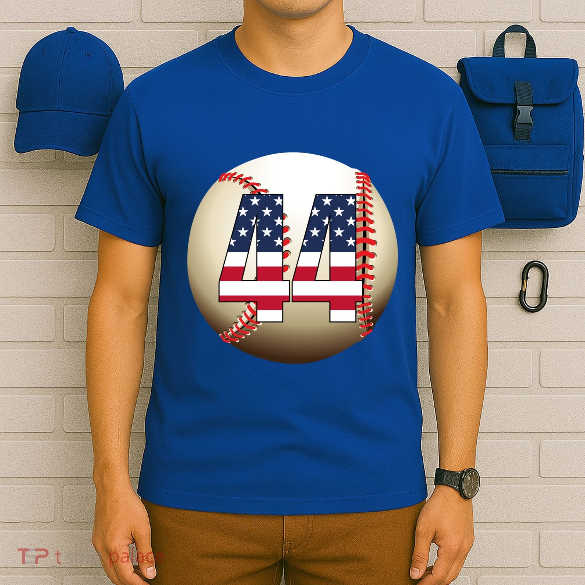 Number #44 Baseball Lover 44 Number With American Flag Usa Gift T-Shirt