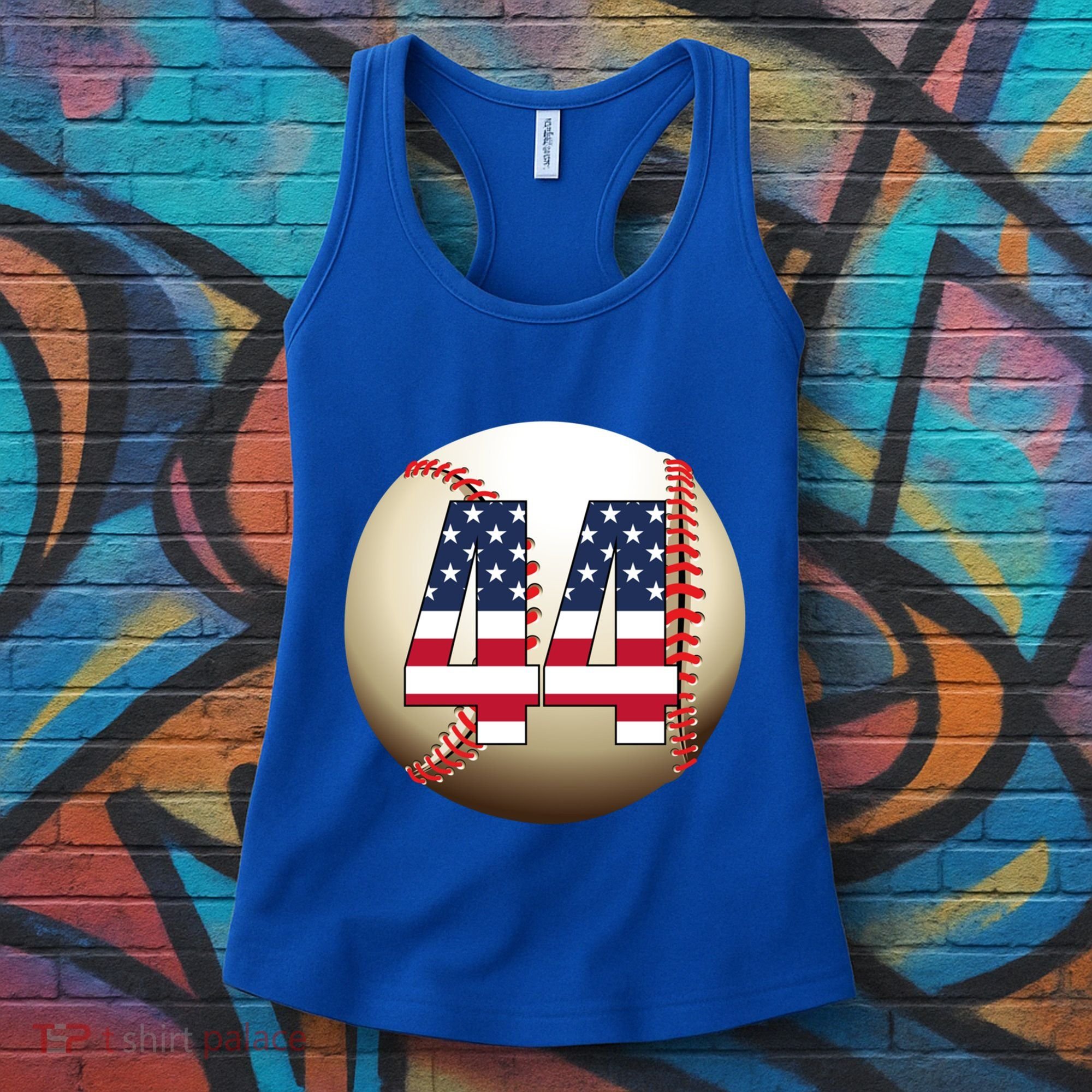 Number #44 Baseball Lover 44 Number With American Flag Usa Gift Women's Tank Top