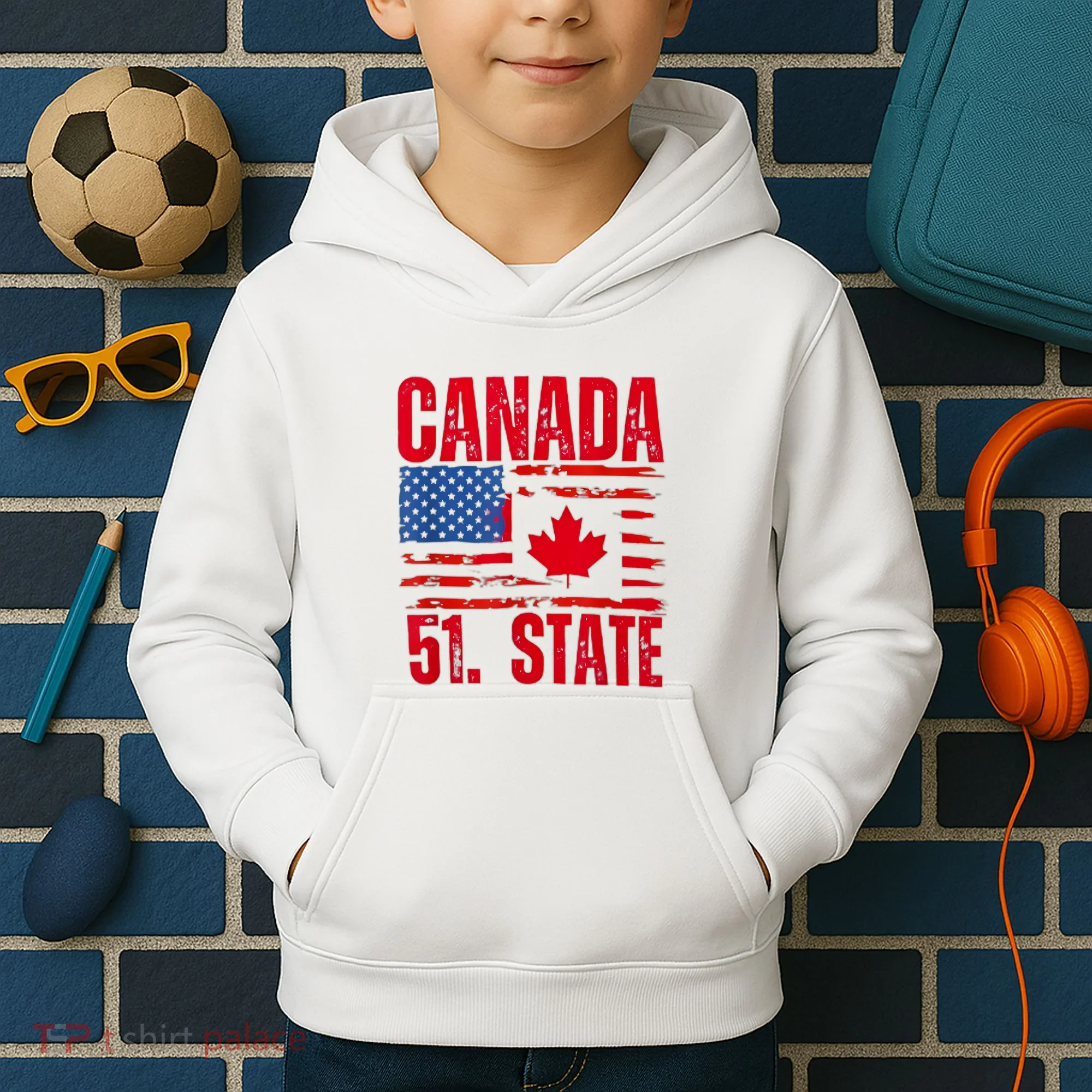 Never 51st State Canada Flag Kids Hoodie