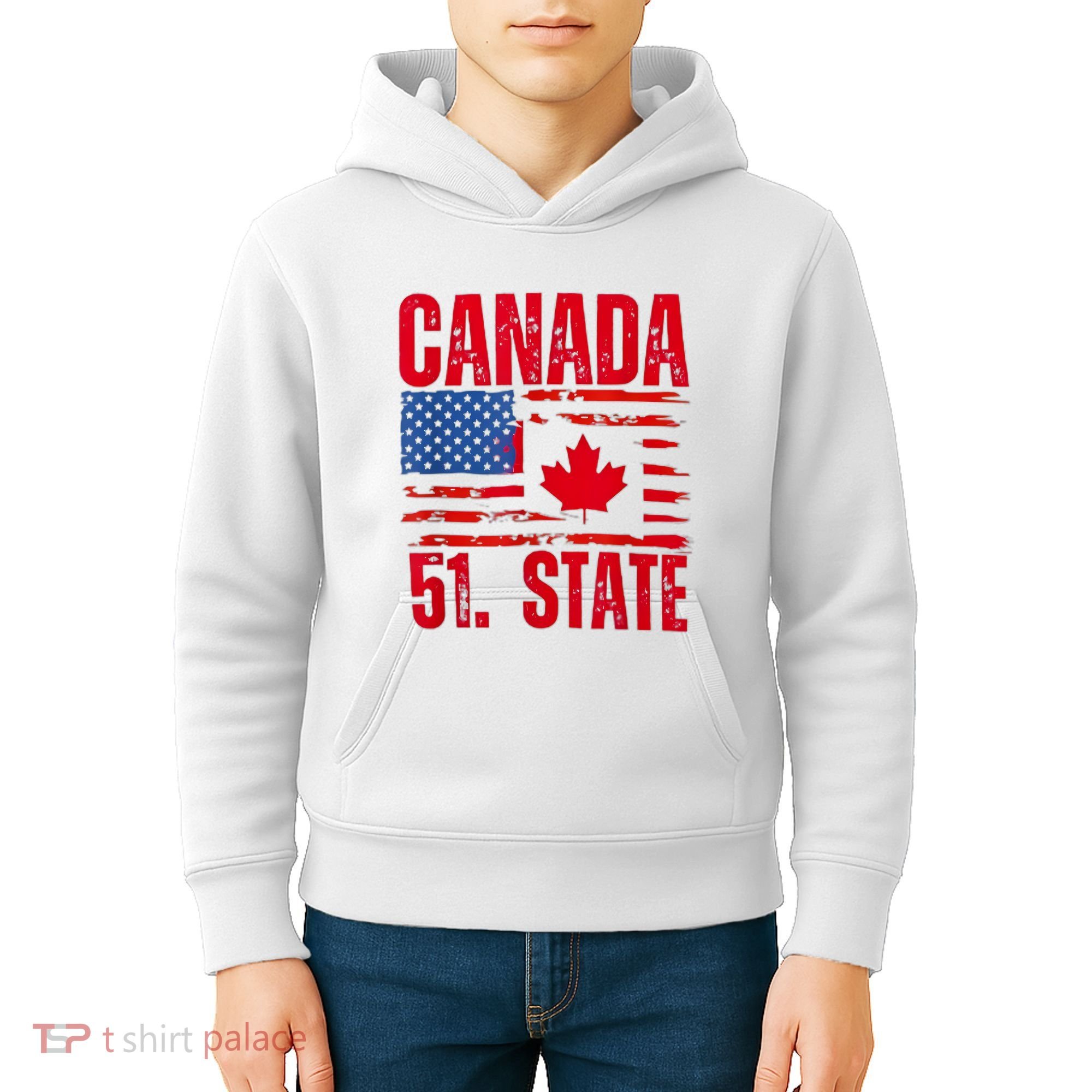 Never 51st State Canada Flag Kids Hoodie