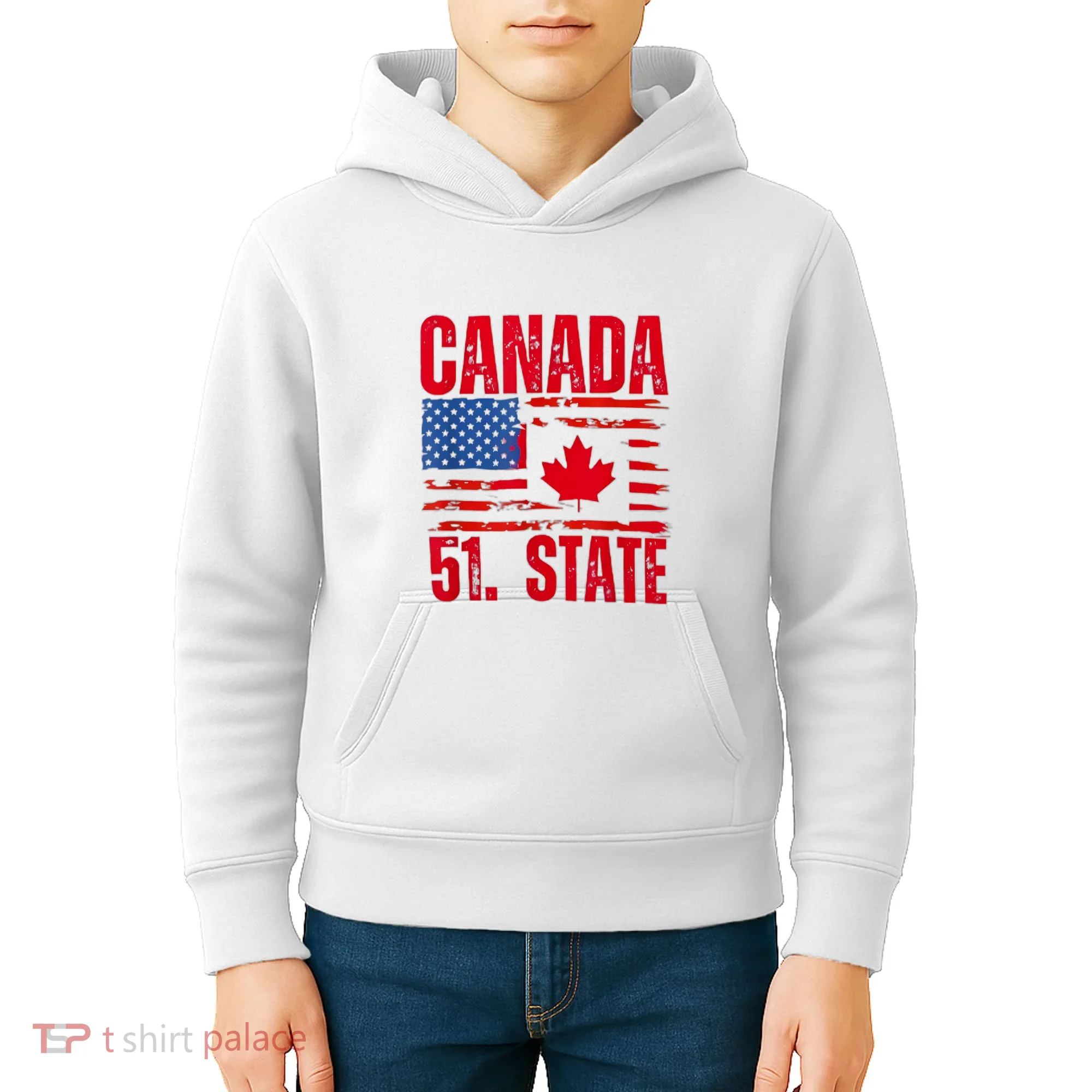 Never 51st State Canada Flag Kids Hoodie