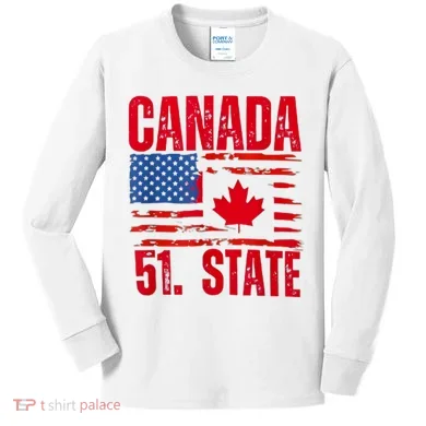 Never 51st State Canada Flag Kids Long Sleeve Shirt