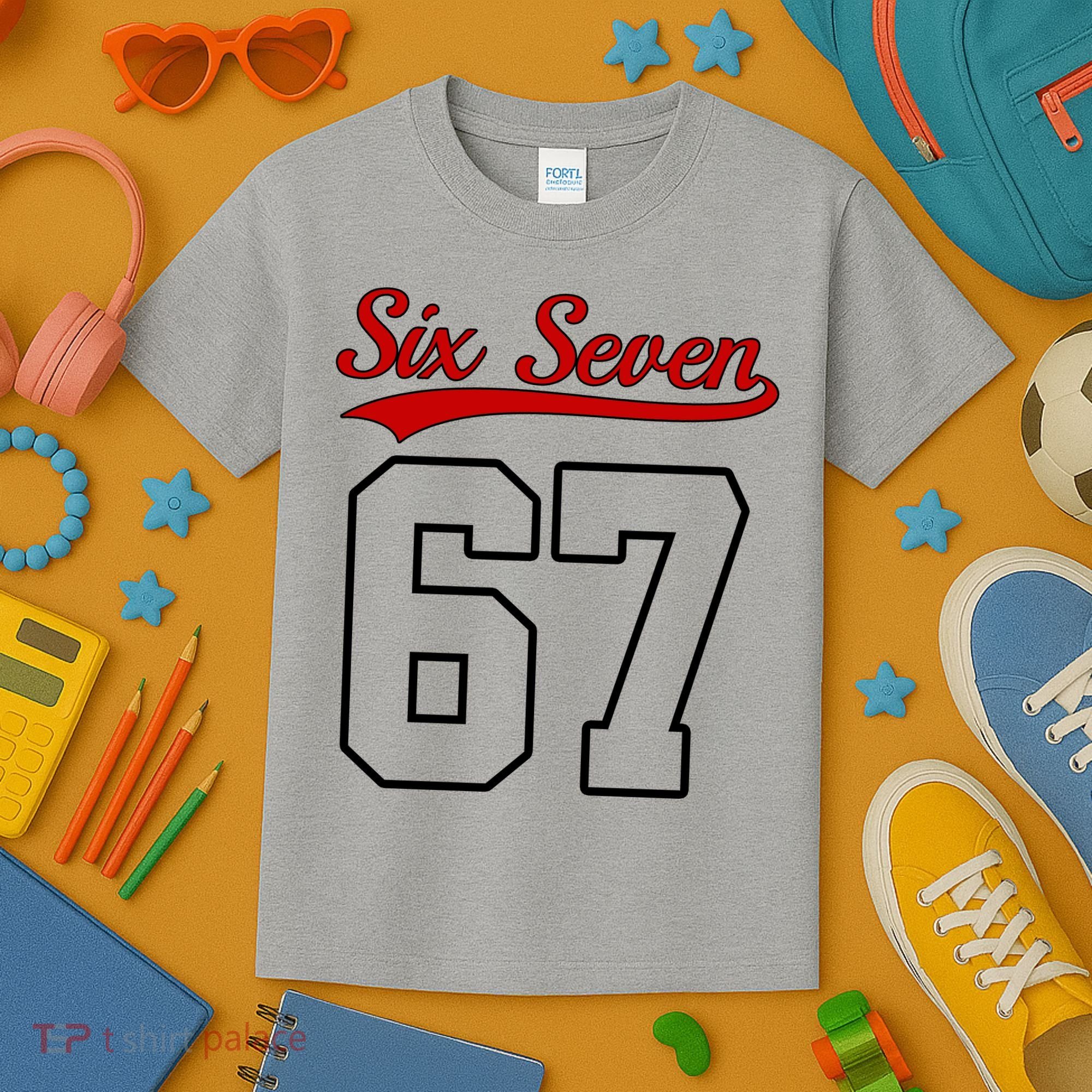 Number 67 Six Seven Baseball Jersey Style Team 67 Kids T-Shirt