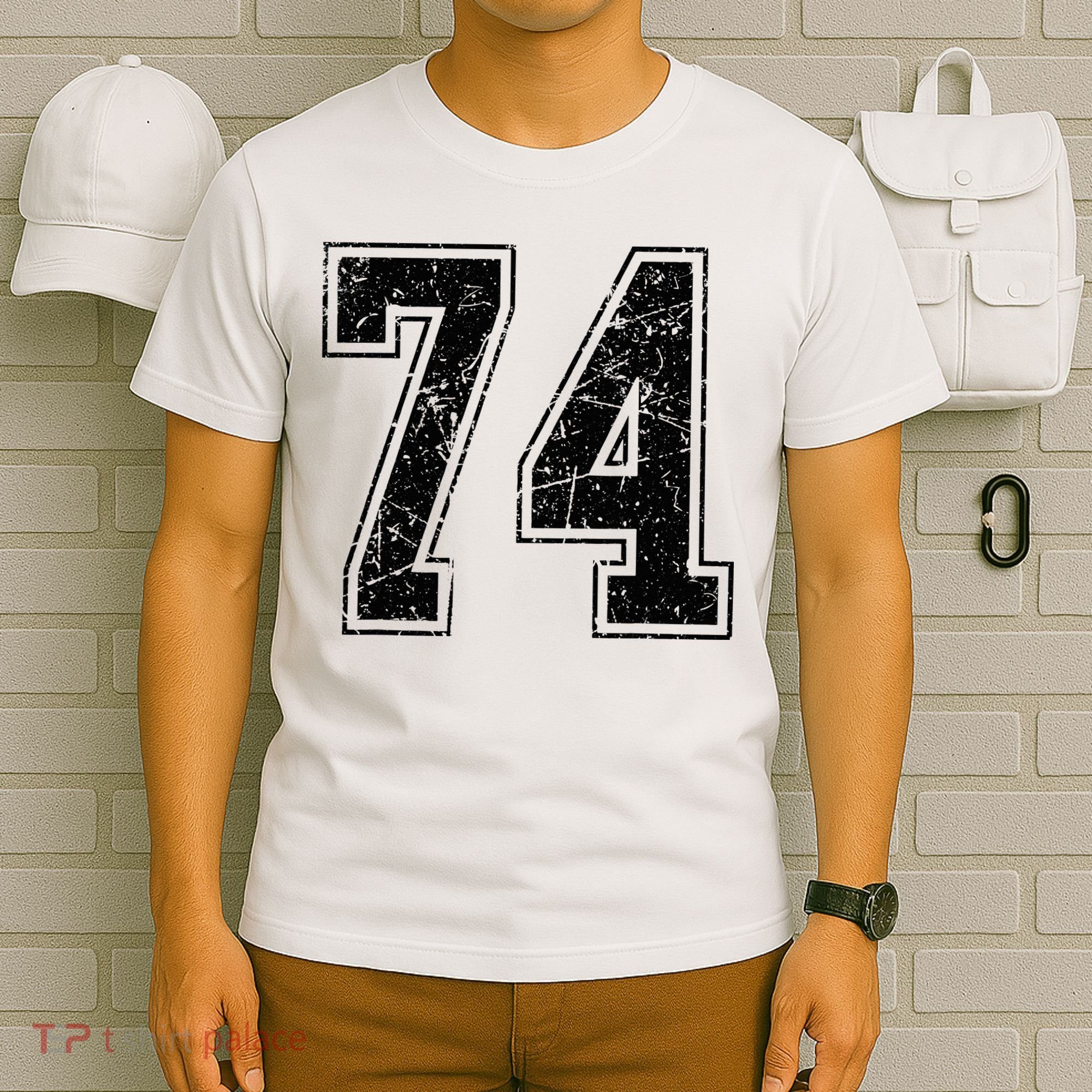 Number 74 Distressed Grunge Vintage Jersey Team Fan T-Shirt