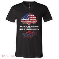 Norwegian American American Grown With Norway Roots V-Neck T-Shirt thumb 0