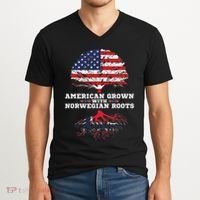 Norwegian American American Grown With Norway Roots V-Neck T-Shirt thumb 2