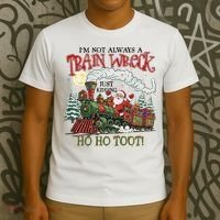 Not Always A Train Wreck Christmas Funny Santa T-Shirt thumb 3