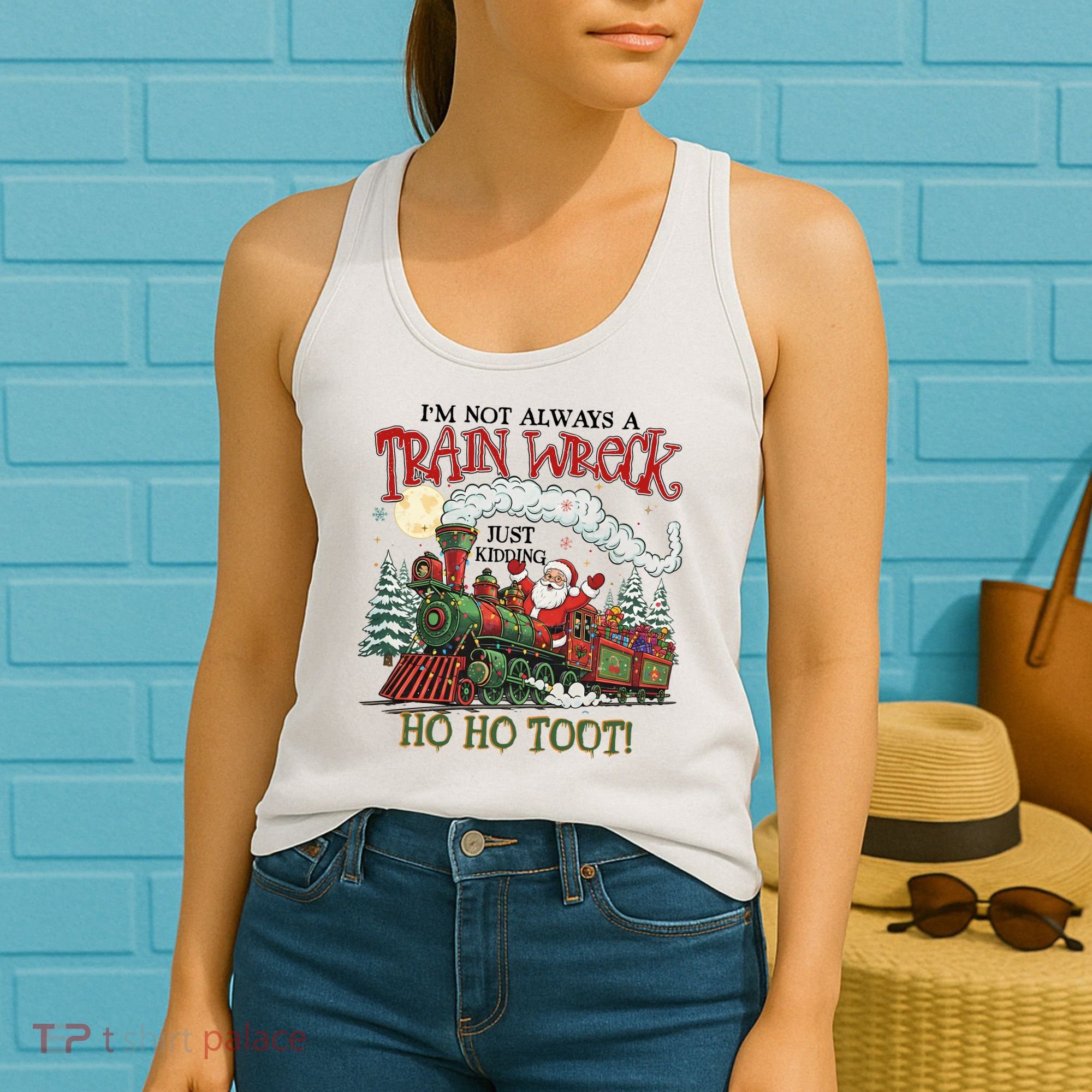 Not Always A Train Wreck Christmas Funny Santa Women's Tank Top
