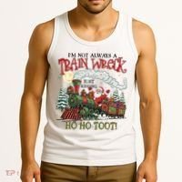 Not Always A Train Wreck Christmas Funny Santa Tank Top thumb 3